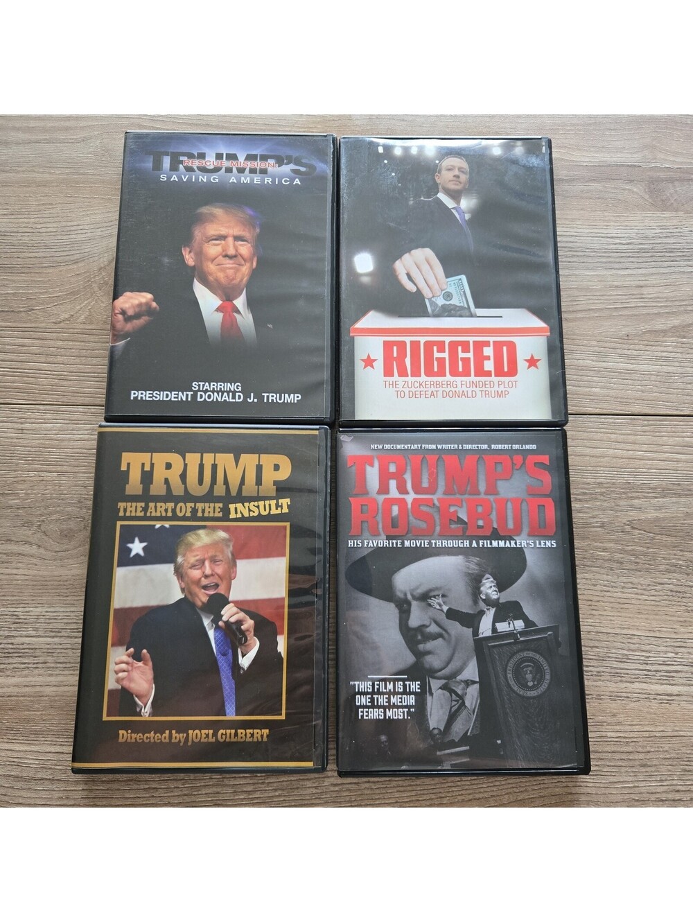 Donald Trump 4-DVD LOT: Rigged + Rescue Mission + Art of Insult + Rosebud